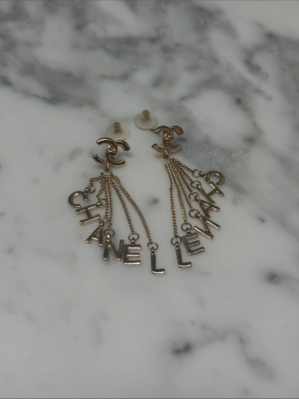 CC Gold-Tone CC Logo Drop Earrings with Letter Charms